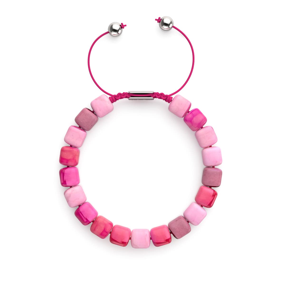 Fuchsia Agate | Silver | Gemstone Pebble Macrame Bracelet